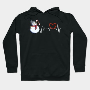 Heartbeat Christmas Candy Snowman Face Funny Heart Frequency Hoodie